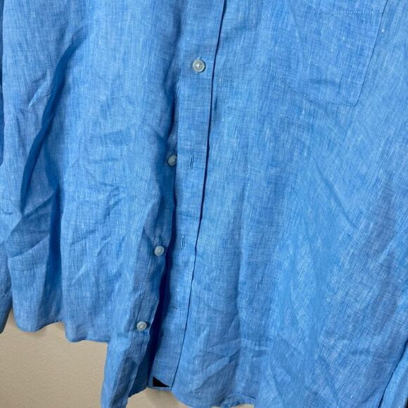 Untuckit Shirt Mens XXL Teal Blue Button Up Long Sleeve Linen Pocket Casual - Picture 7 of 9